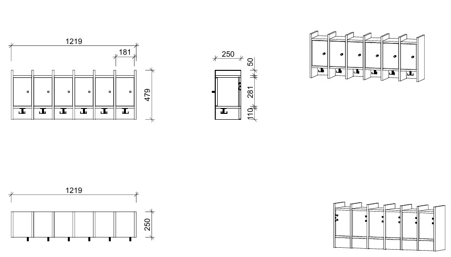 Garderobenablage | 6 Plätze und Tür links - Smart | 122 x 48 x 25 cm