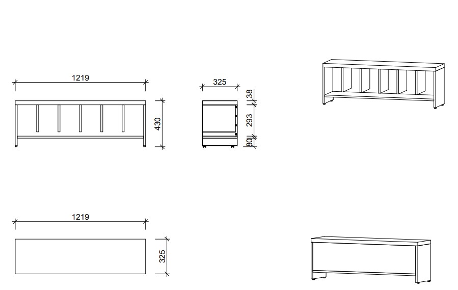 Garderobenbank | 6 Fächer - Smart | 122 x 43 x 33 cm