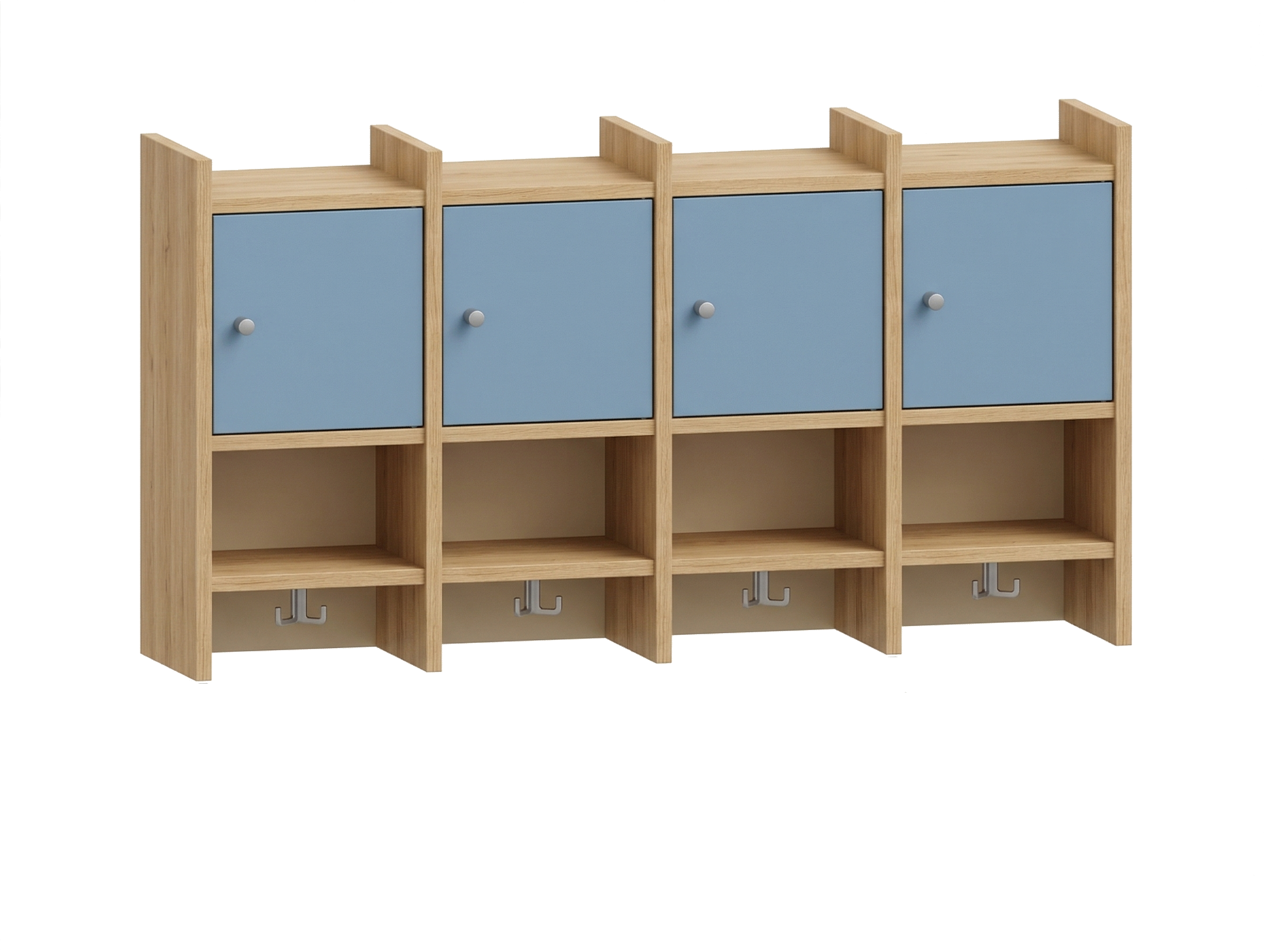 Garderobenablage | 4 Plätze, Tür rechts inkl. Zusatzhaken -  Basic | 122 x 66 x 25 cm