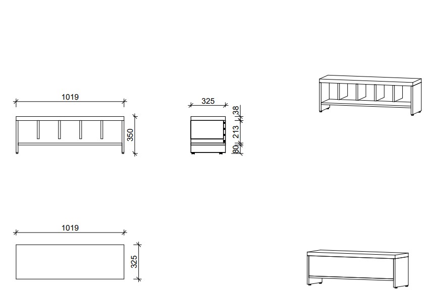Garderobenbank | 5 Fächer - Smart | 102 x 35 x 33 cm