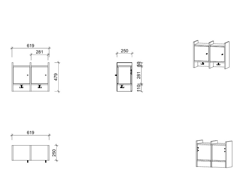 Garderobenablage | 2 Plätze und Tür links - Smart | 62 x 48 x 25 cm