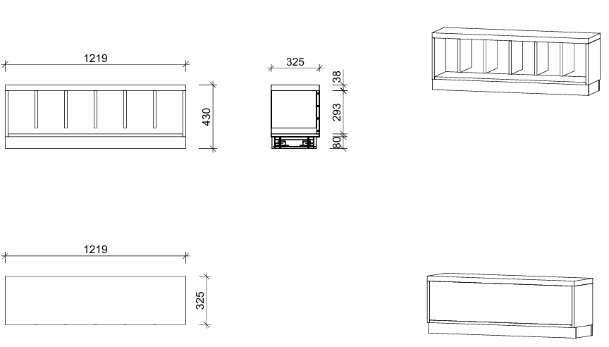Garderobenbank | mit Sockel -  6 Plätze | 122 x 43 x 33 cm
