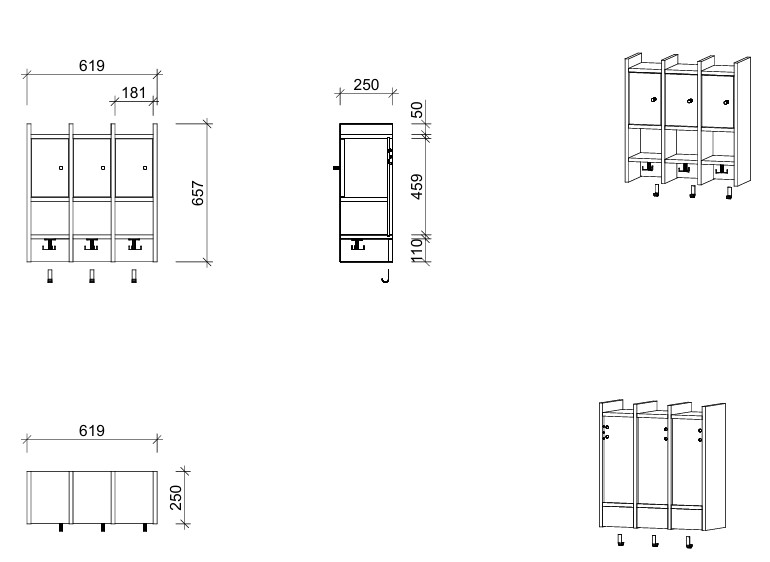 Garderobenablage | 3 Plätze, Tür links inkl. Zusatzhaken - Smart | 62 x 66 x 25 cm