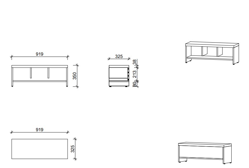 Garderobenbank | 3 Fächer - Smart | 92 x 35 x 33 cm
