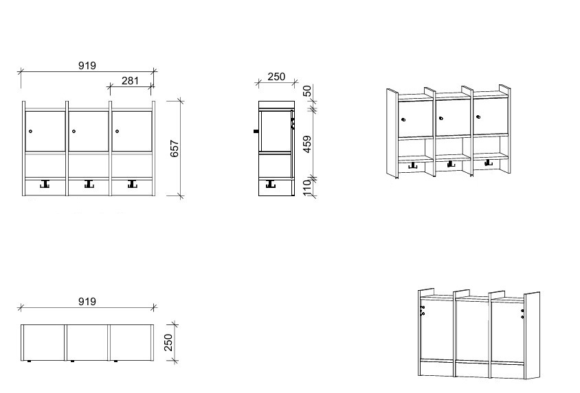 Garderobenablage | 3 Plätze, Tür rechts inkl. Zusatzhaken - smart  | 92 x 66 x 25 cm