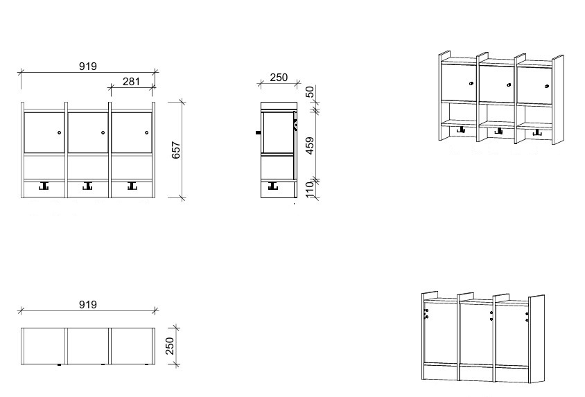 Garderobenablage | 3 Plätze, Tür links inkl. Zusatzhaken - smart | 92 x 66 x 25 cm