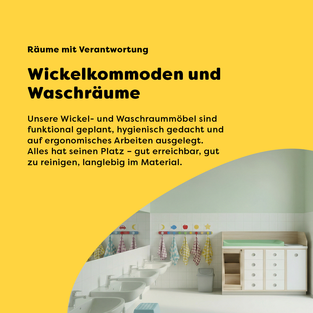 Wickel- und Waschmöbel für Kita – funktionale Einrichtung für Pflegebereiche mit klarer Struktur, Hygiene und sicheren Abläufen im Alltag