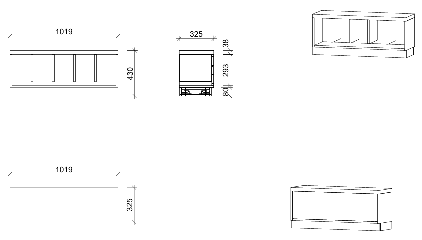 Garderobenbank | mit Sockel -  5 Plätze | 102 x 43 x 33 cm