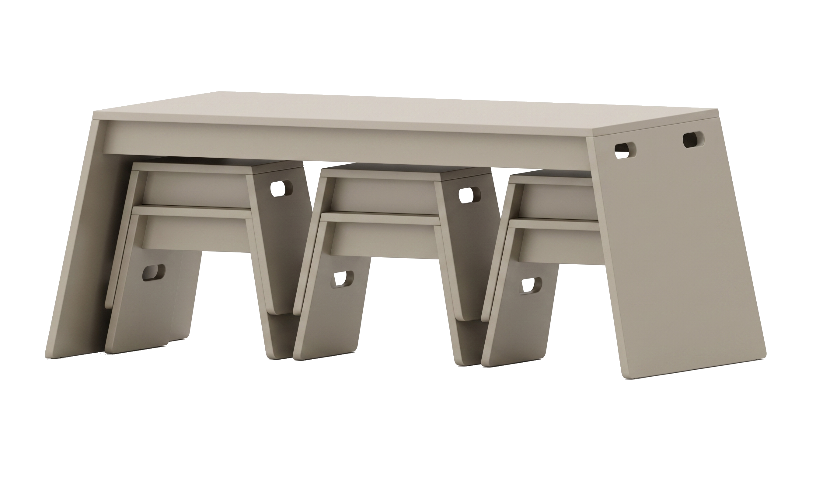 Stapeltisch-Set Maro | 6 Plätze - Tisch und 6 Hocker | 153 x 59 x 76 cm
