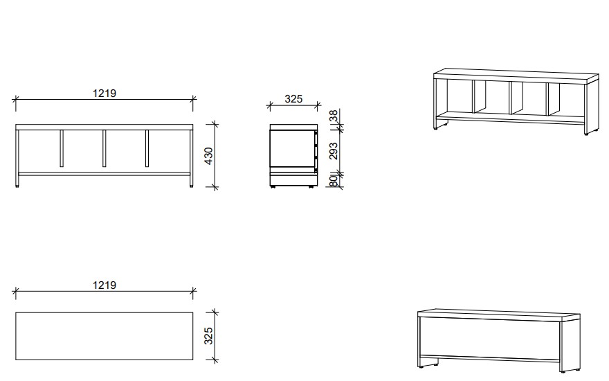 Garderobenbank | 4 Fächer - Smart | 122 x 43 x 33 cm