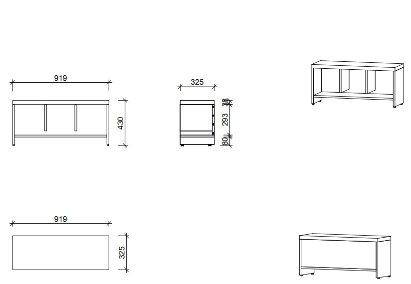 Garderobenbank | 3 Fächer - Smart | 92 x 43 x 33 cm