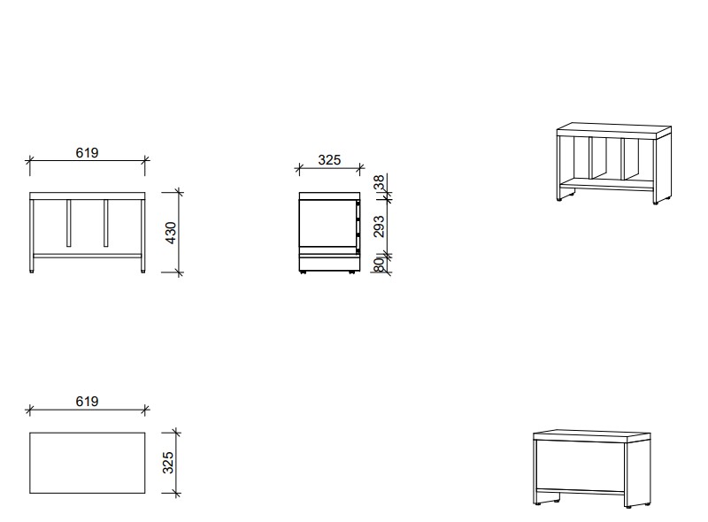 Garderobenbank | 3 Fächer - Smart | 62 x 43 x 33 cm