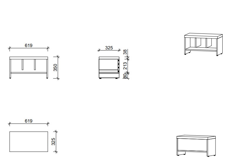 Garderobenbank | 3 Fächer - Smart | 62 x 35 x 33 cm