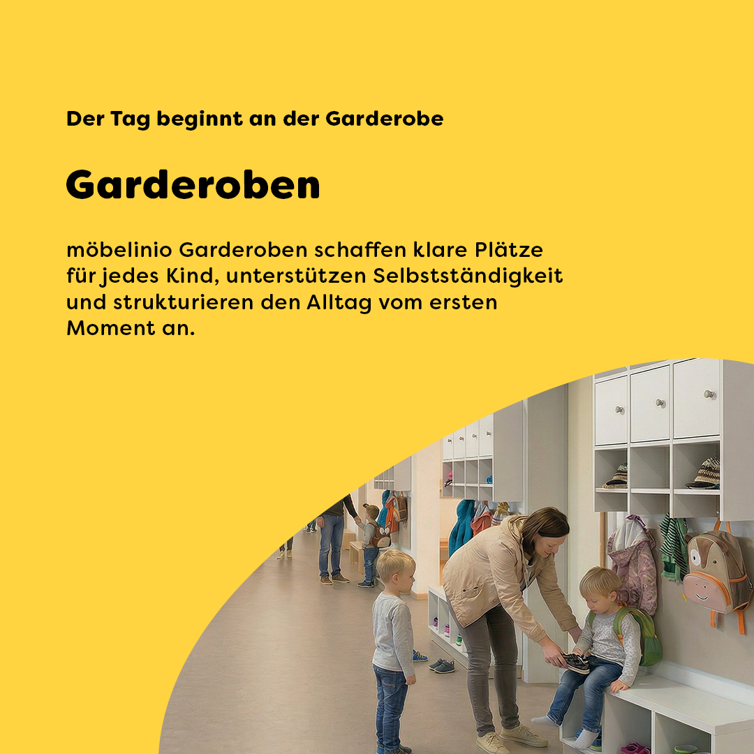 Garderobenmöbel für Kita und Schule – strukturierte Aufbewahrung für Kleidung und persönliche Dinge zur Unterstützung selbstständiger Abläufe im Alltag