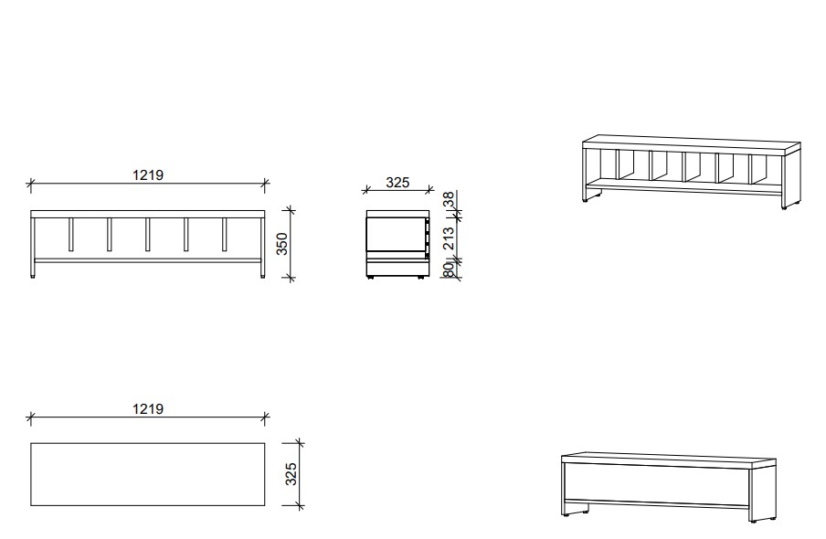 Garderobenbank | 6 Fächer - Smart | 122 x 35 x 33 cm