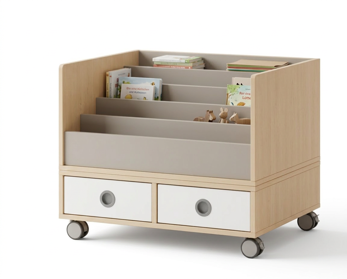 Büchertreppe | einseitig mit 5 Stufen und Schubladen - basic | 80 x 65 x 80 cm