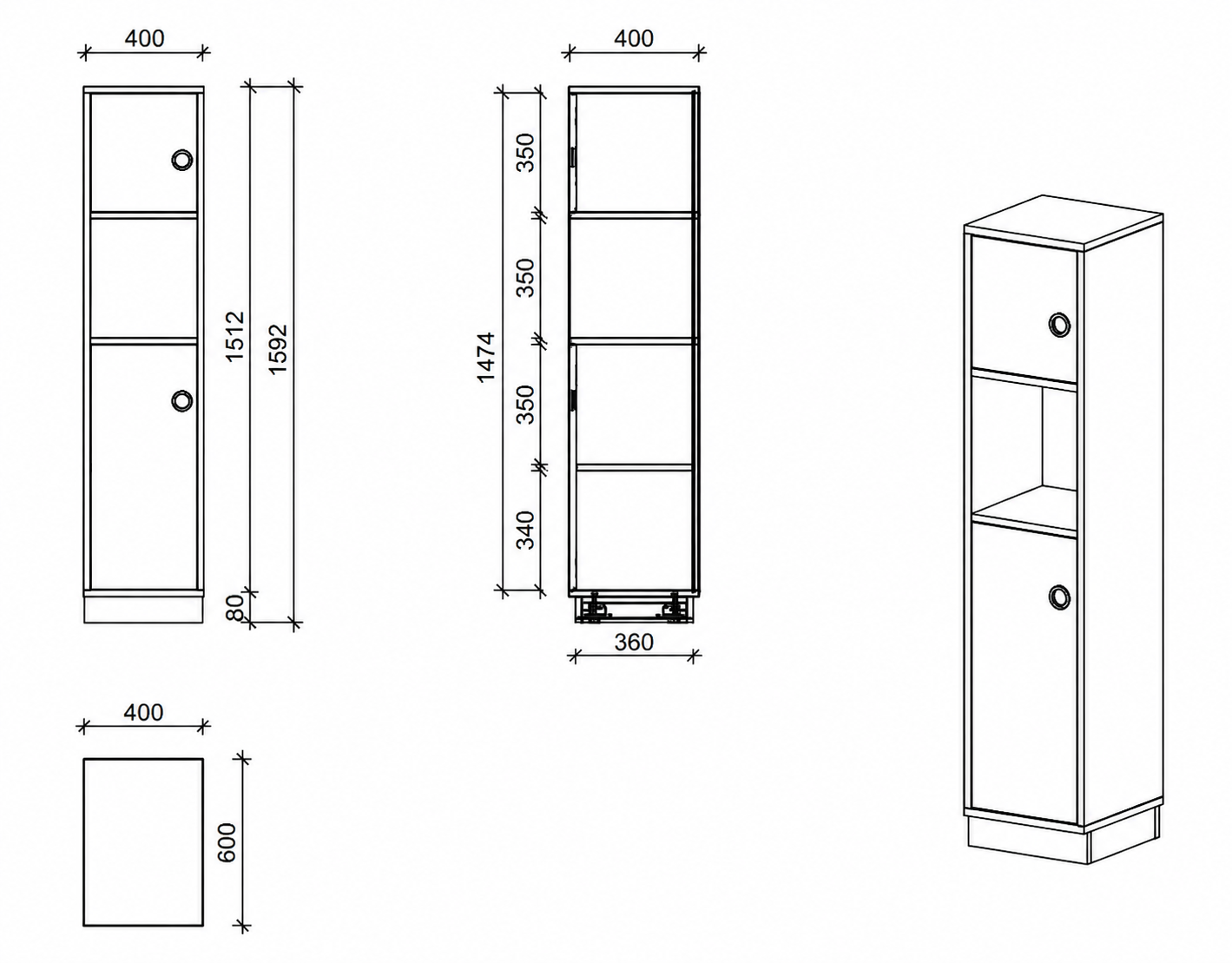 Schrank | mit Türen links und offenem Fach, 4 OH -  basic | 40 x 159 x 60 cm