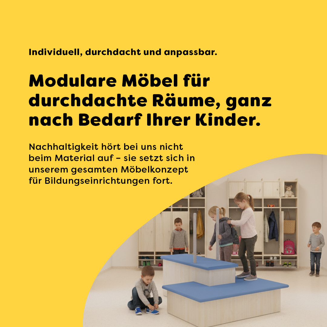 Modulare Möbel für Kindergarten und Krippe – flexibel kombinierbare Elemente zur Anpassung an unterschiedliche Raumgrößen und Nutzungssituationen
