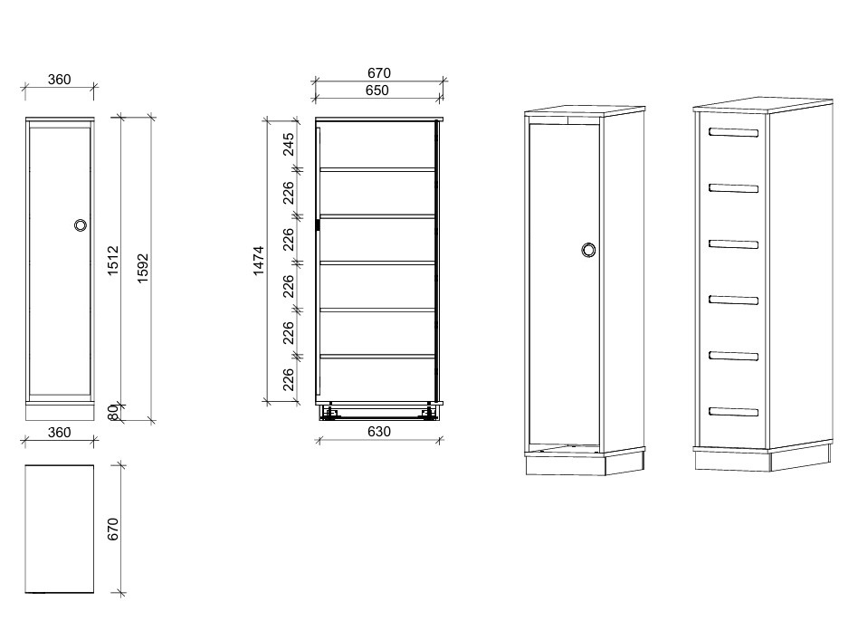 Bettzeugschrank | 6 Fächer, Tür links - Smart | 36 x 159 x 67 cm