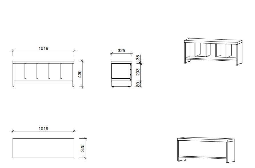 Garderobenbank | 5 Fächer - Smart | 102 x 43 x 33 cm