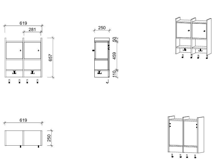 Garderobenablage | 2 Plätze, Tür links inkl. Zusatzhaken - Basic | 62 x 66 x 25 cm