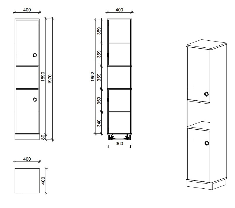 Schrank | Türen links und offenes Fach, 5 OH - Smart | 40 x 197 x 40 cm